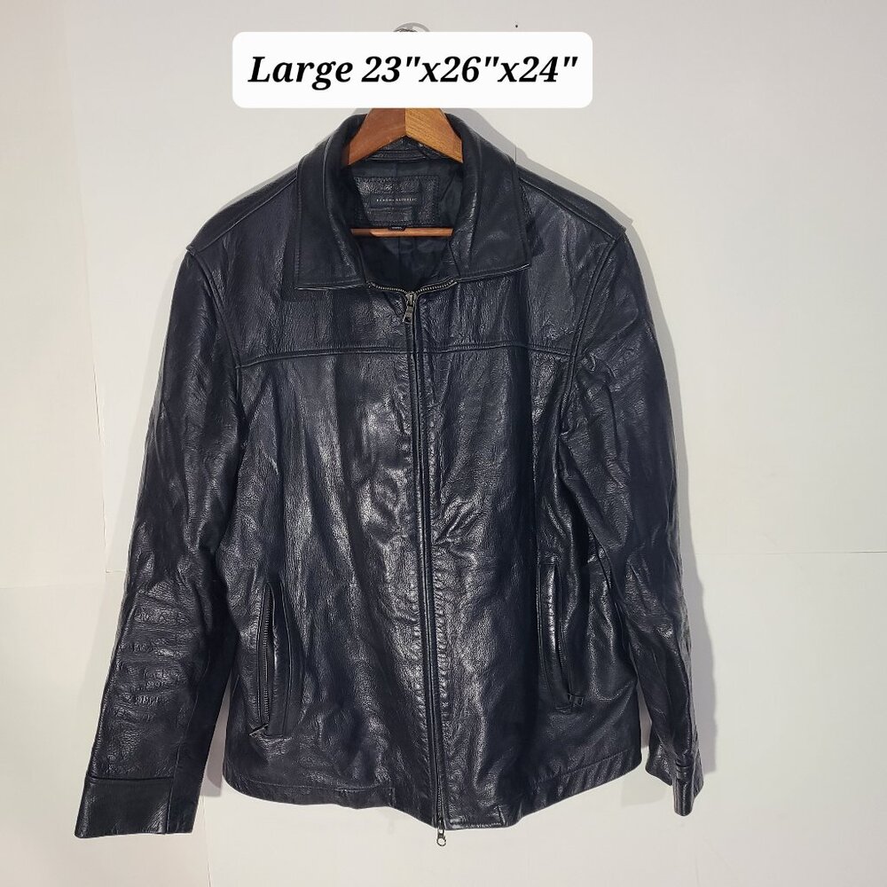 Banana Republic Black Leather Full Zip Bomber Jacket Men's Size Large
